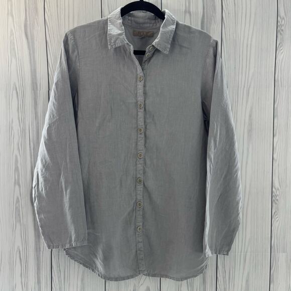FLAX Shirt Womens Small GrayNatural Linen ButtonDown Collared Long Sleeve (READ) - Picture 1 of 9